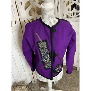 Vintage Beppa Jacket Womens Purple Wool Art To Wear 80s Made USA Sz Small